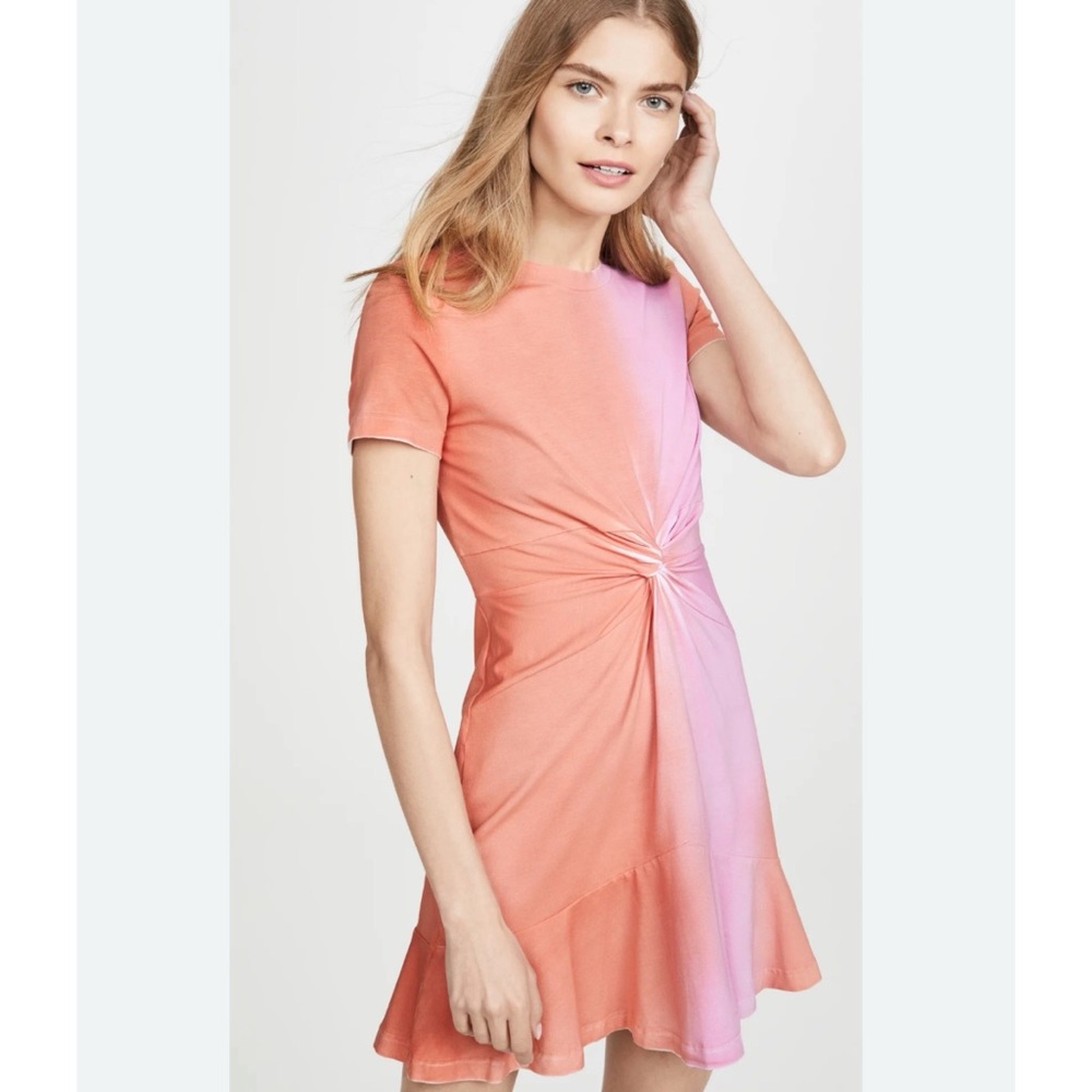 Parker Rae Dress Ombré Twist Front Tee Large Coral & Pink Ruffle - Picture 3 of 13